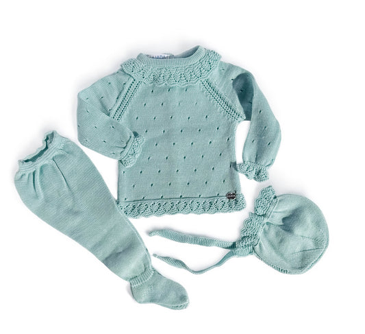 Aqua Blue Knit 3-Piece Baby Set