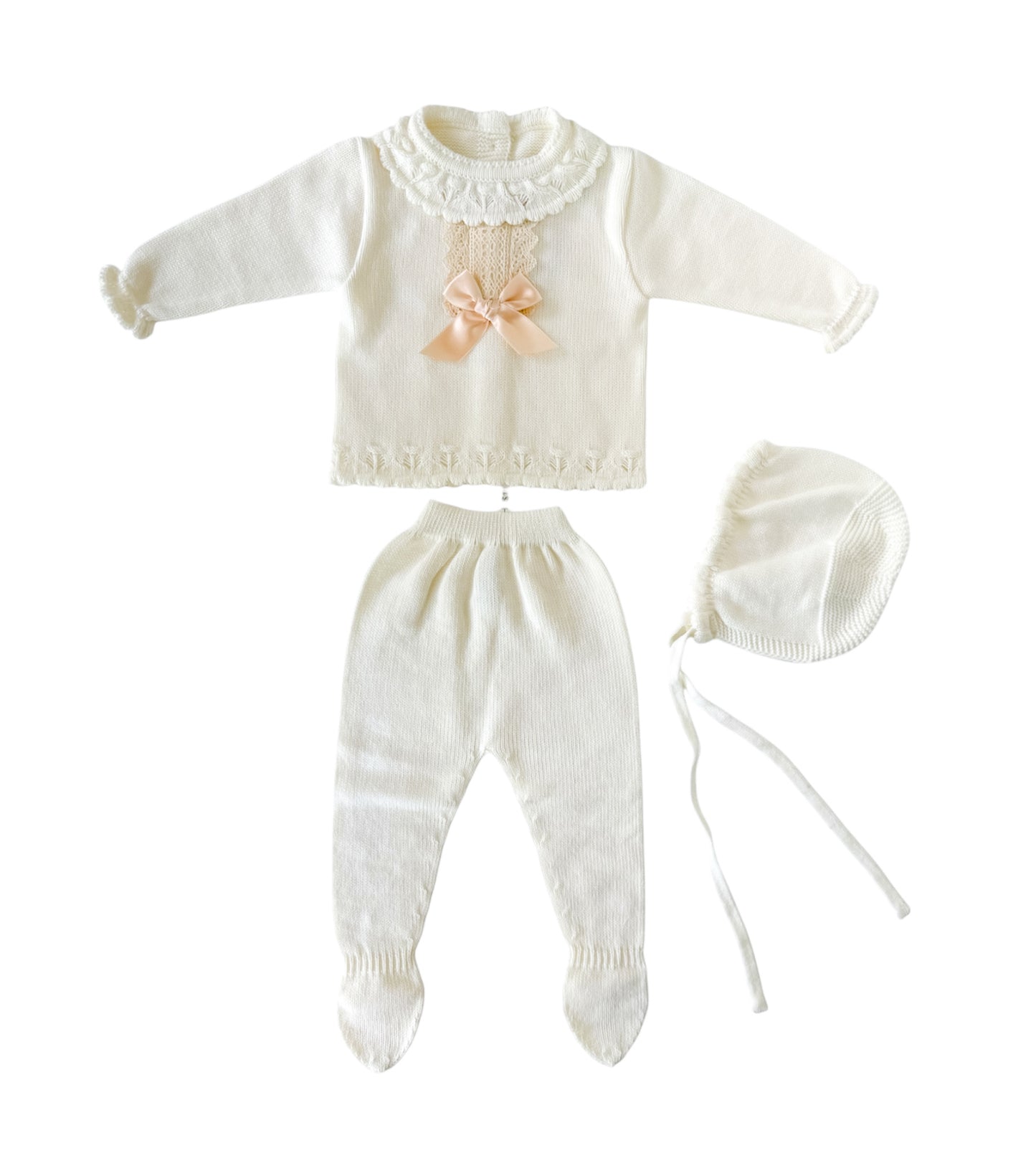 Ivory Knit Baby Set – 3-Piece Outfit Made in Spain