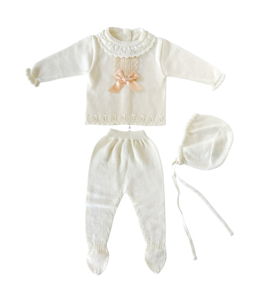 Ivory Knit Baby Set – 3-Piece Outfit Made in Spain