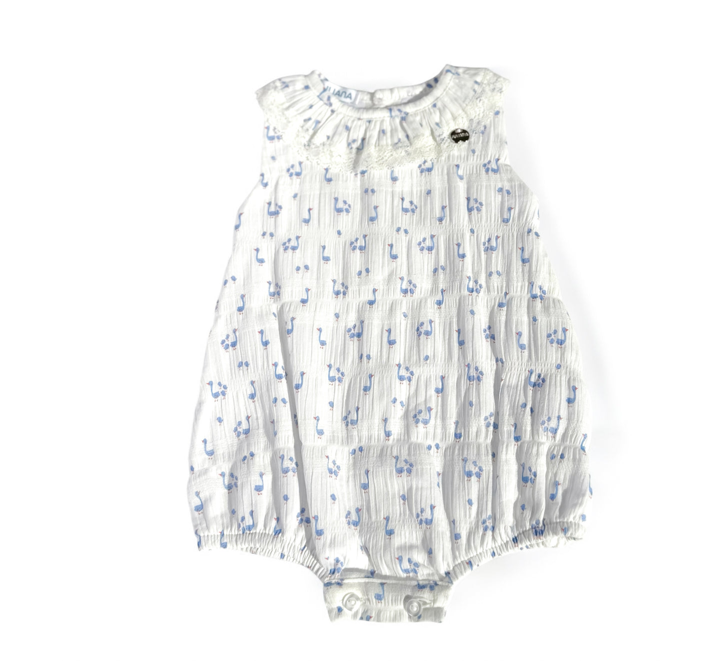 White Muslin Baby Romper with Blue Floral Print