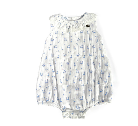 White Muslin Baby Romper with Blue Floral Print