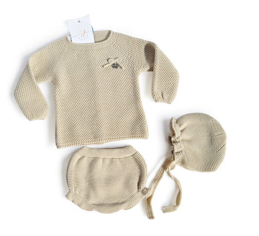 Beige Knit 3-Piece Baby Set