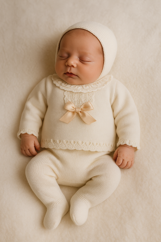 Ivory Knit Baby Set – 3-Piece Outfit Made in Spain