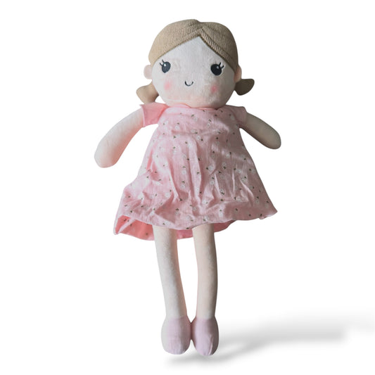 Soft Fabric Girl Doll with Pink Dress